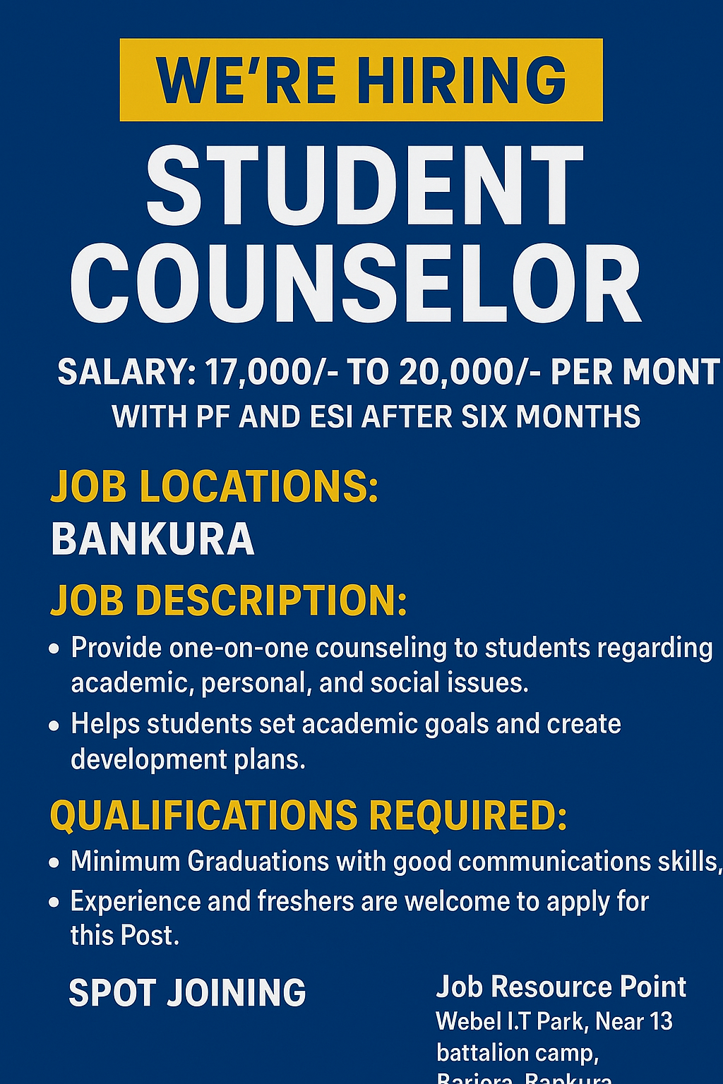 Recruitment candidates for student counseling job in Bankura