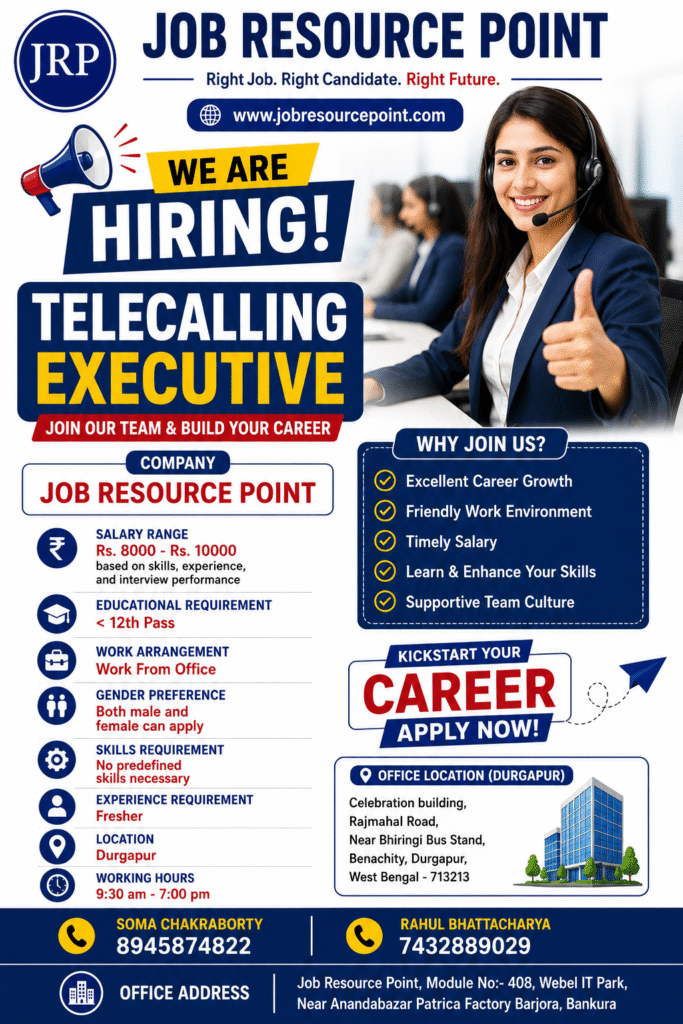 Hiring Telecalling Executive in Durgapur for male and female freshers